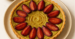 💚💜 Tarta z masłem pistacjowym i śliwkami