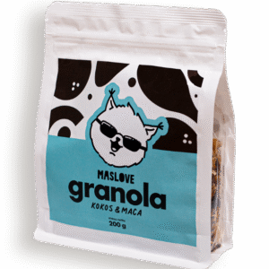 Granola 200g kokos&maca w białym opakowaniu typu doypack z okienkiem
